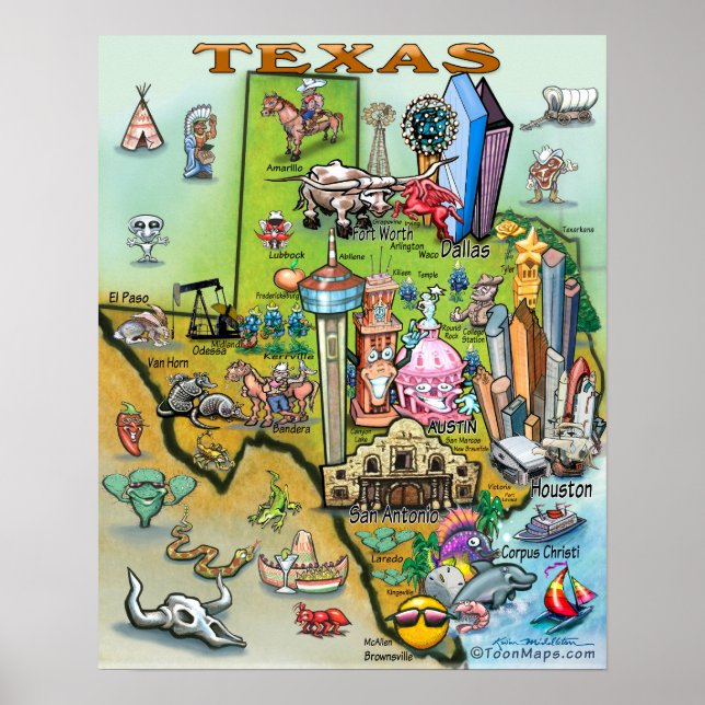 Poster de la carte du Texas Fun (Devant)