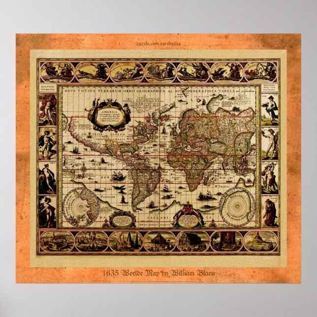 Poster de la carte du vieux monde 1635 (Devant)
