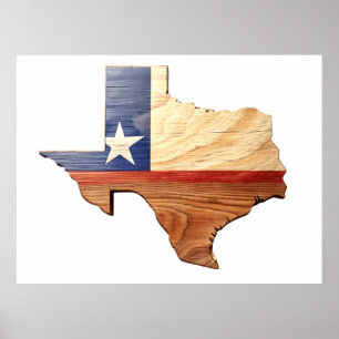 Poster de la carte en bois du Texas 3D