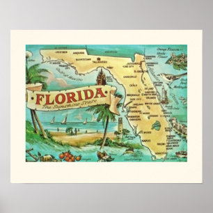 Poster de la carte Floride Retro 16x20