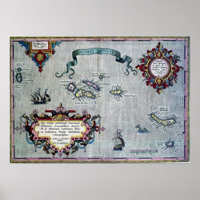 Poster de la carte historique des Açores (Devant)