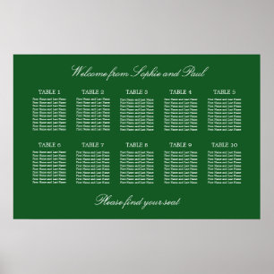 Poster de la carte Mariage de 10 tables en vert fo