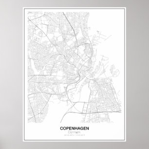 Poster de la carte minimaliste de Copenhague, Dane