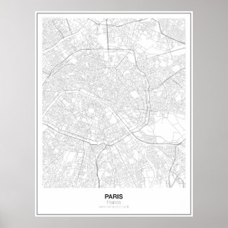 Poster de la carte minimaliste de Paris, France (S