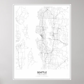 Poster de la carte minimaliste de Seattle, États-U