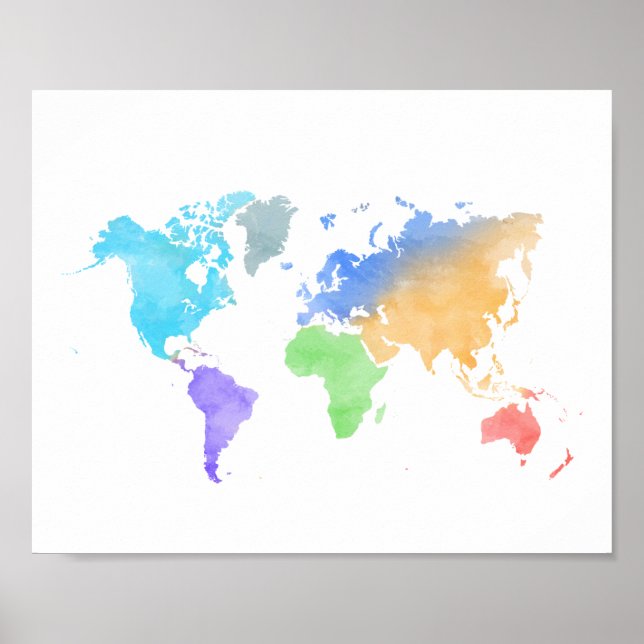 Poster de la carte mondiale de l'aquarelle vive -  (Devant)
