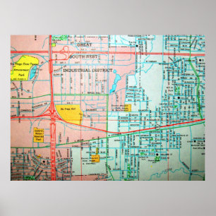 Poster de la carte Vintage de Grand Prairie, TX
