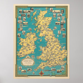 Poster de la carte vintage de la Grande-Bretagne