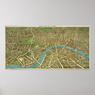 Poster de la carte Vintage de Londres 1908