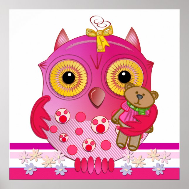 Poster de la chouette de bébé en caricature mignon (Devant)