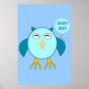 Poster de la chouette de garçon Bébé Bleu Cute