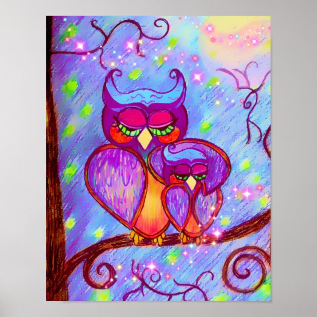 Poster de la Chouette mère et bébé par Carol Zeock (Devant)