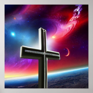 Poster de la Croix Blanche au-dessus de l'eau bleu