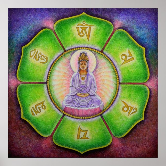 Poster de la déesse Kuan Yin "Om Mani Padme Hum" (Devant)