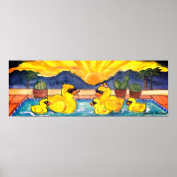 Poster de la famille de canards en caoutchouc jaun