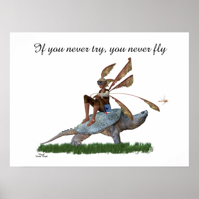 Poster De La Fée De Garçon Sur Tortue (Devant)