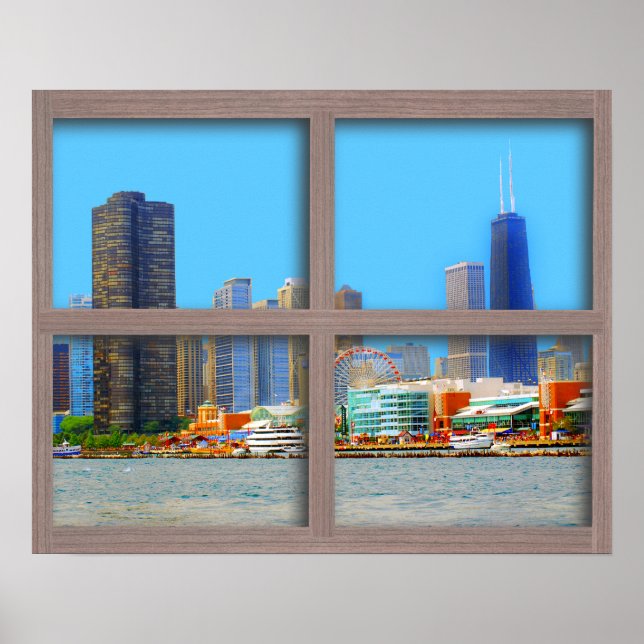 Poster de la fenêtre en bois du panneau Chicago Sk (Devant)