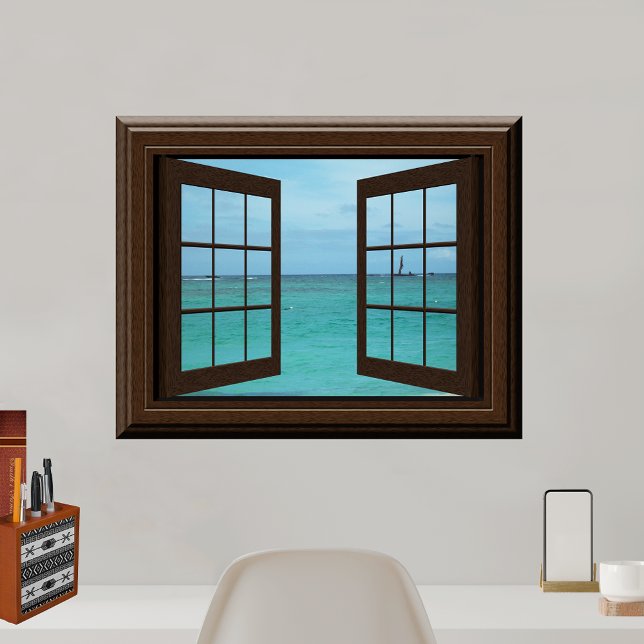 Poster de la fenêtre Faux Aquamarine Océan Scène T (Créateur téléchargé)
