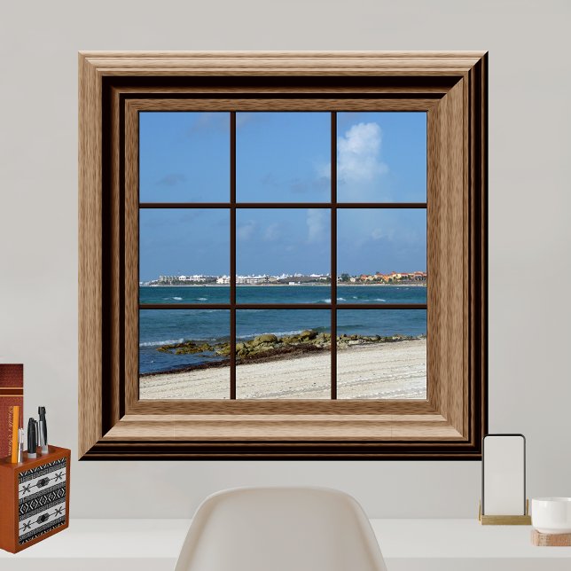 Poster de la fenêtre Faux Vue de la plage (Créateur téléchargé)