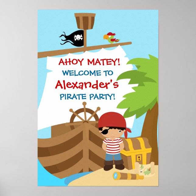 Poster de la fête d'anniversaire du bateau pirate (Devant)