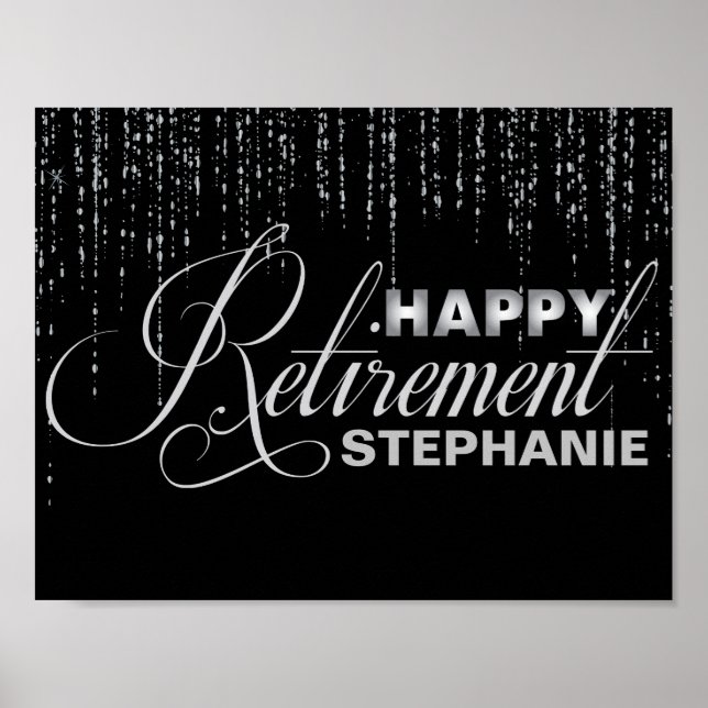 Poster de la fête de retraite en argent et noir (Devant)