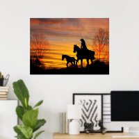 Poster de la fille Sunset Horseback Ride