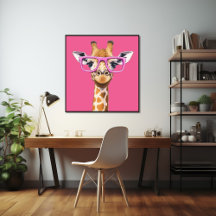 Poster de la girafe aux lunettes roses