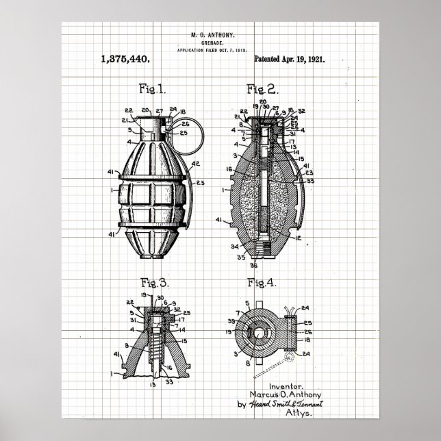 Poster de la grille de brevets de la Grenade vinta (Devant)