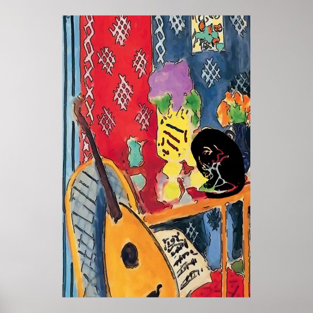 Poster de la guitare et du chat noir (Devant)