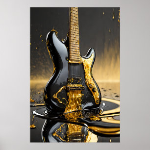 Poster de la Guitare Métallique Or et Noir Imprime