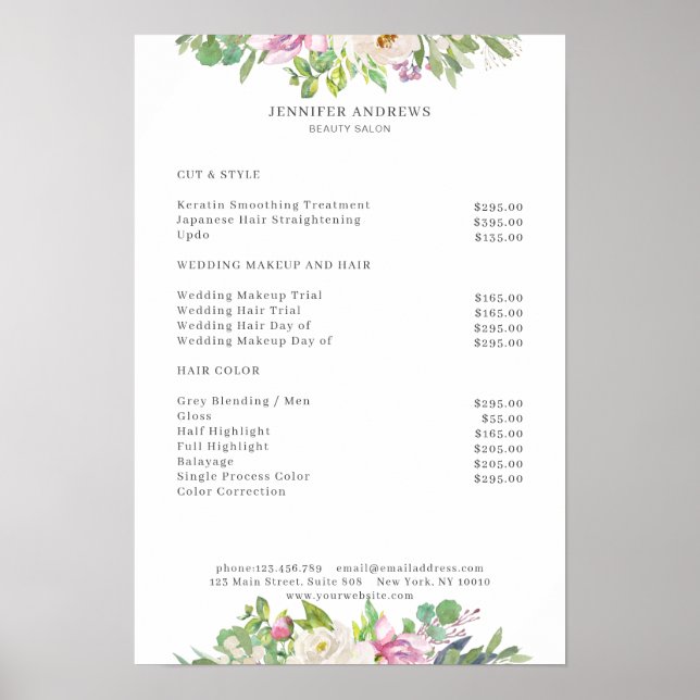 Poster de la liste de prix des fleurs modernes (Devant)
