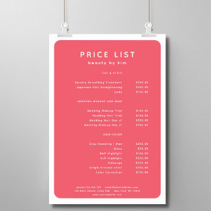 Poster de la liste de prix du salon moderne, tenda