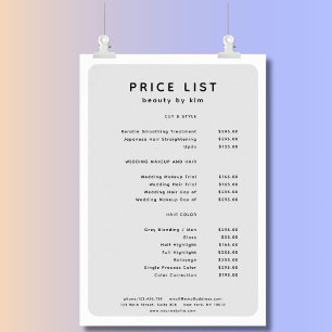 Poster de la liste de prix du salon moderne, tenda