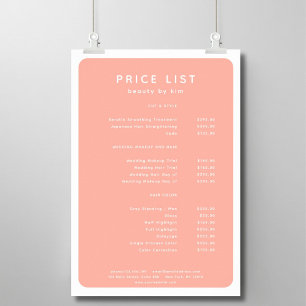 Poster de la liste de prix du salon moderne, tenda