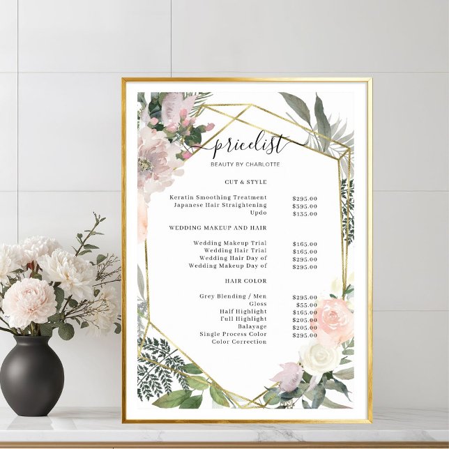 Poster de la liste des prix du Salon Floral (Floral Salon Price List Poster)