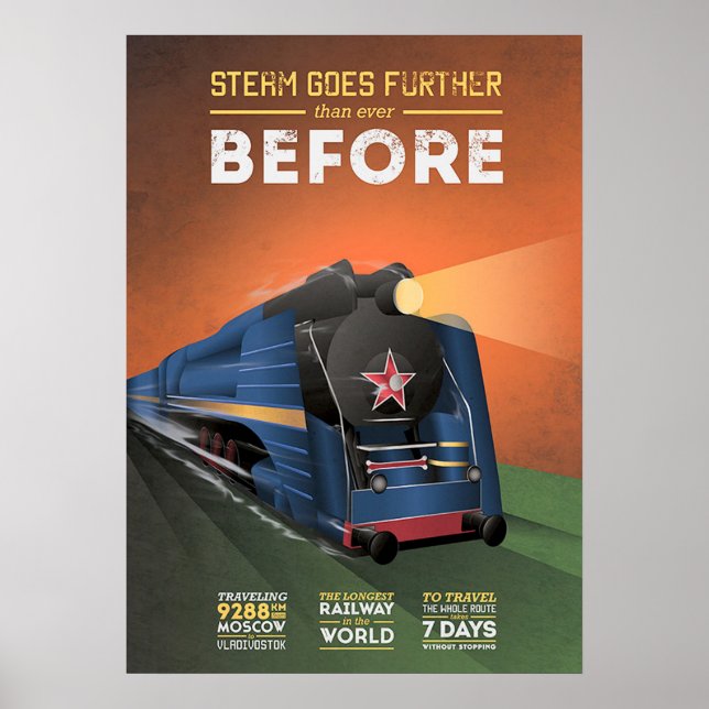 Poster de la Locomotive à vapeur vintage à Moscou (Devant)