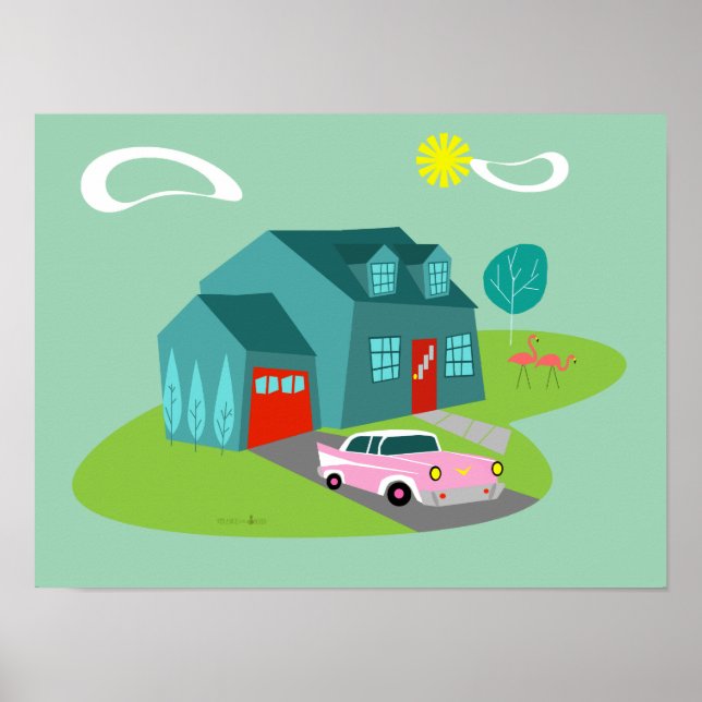 Poster de la maison de banlieue rétro (Devant)