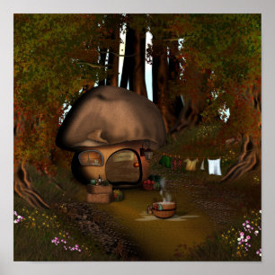 Poster de la maison de champignons de forêt