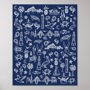 Poster de la Marine Blue Charleston Toile