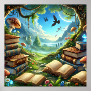 Poster de la nature magique et des livres anciens