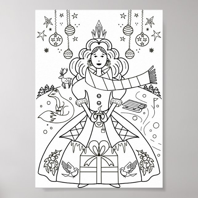 Poster de la page de coloriage de Noël en hiver (Devant)