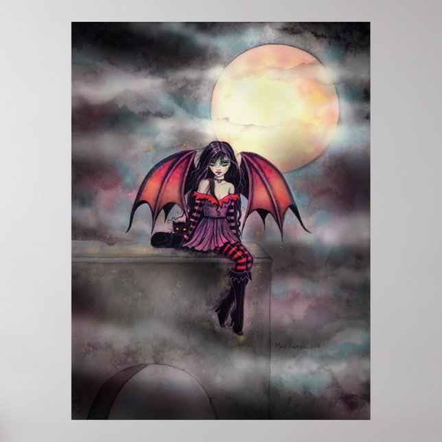 Poster de la petite vampire gothique Fée et chat (Devant)