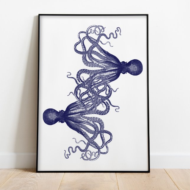 Poster de la pieuvre géante bleu marine (Navy Blue Giant Octopus Poster)