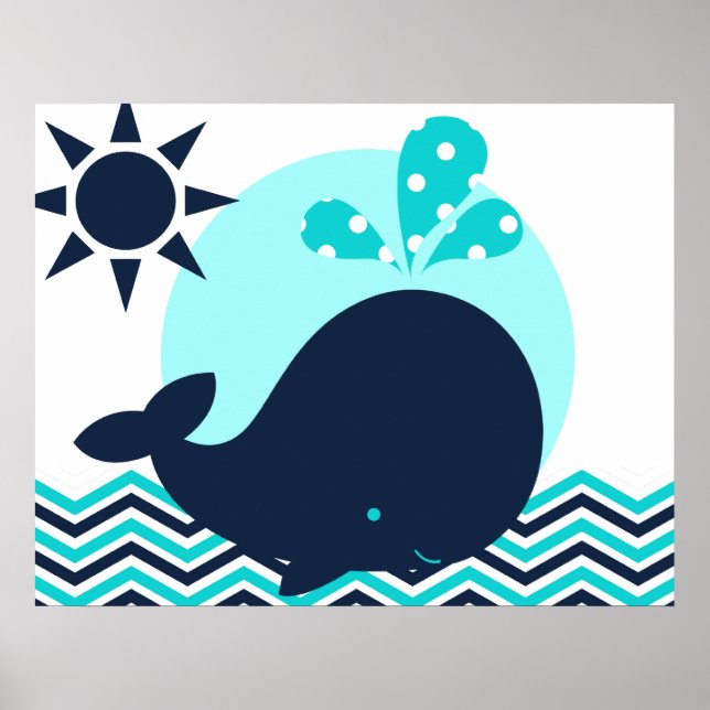 Poster de la pouponnière Blue and Navy Whale (Devant)