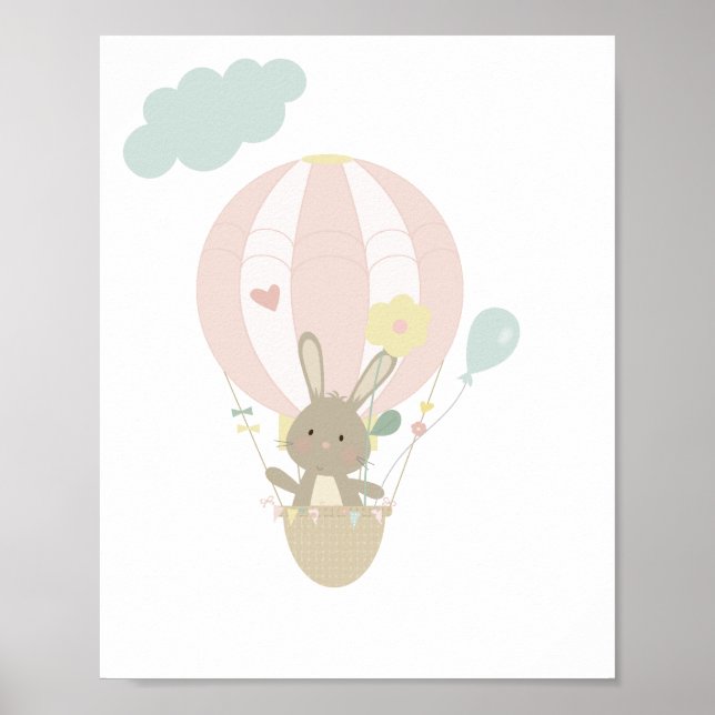 Poster de la pouponnière de lapin mignonne en rose (Devant)