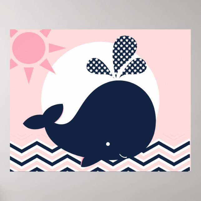 Poster de la pouponnière rose et marine (Devant)