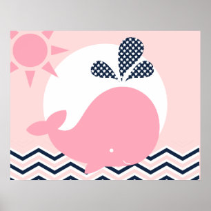 Poster de la pouponnière rose et marine