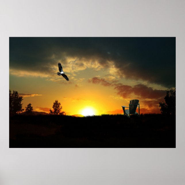 Poster de la prairie pâturée du coucher du soleil  (Devant)
