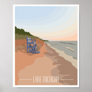 Poster de la rive du lac Michigan, 8 po x 10 po
