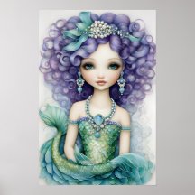 Poster de la sirène verte de la fille courbée